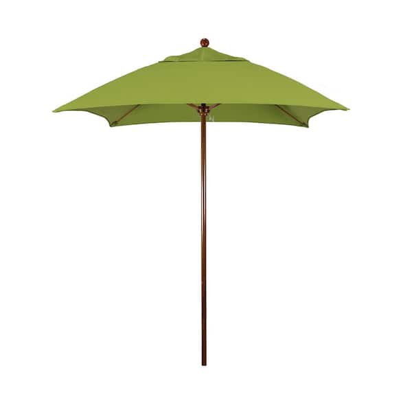 California Umbrella 6 ft. Woodgrain Aluminum Commercial Market Patio Umbrella Fiberglass Ribs and Push Lift in Macaw Sunbrella