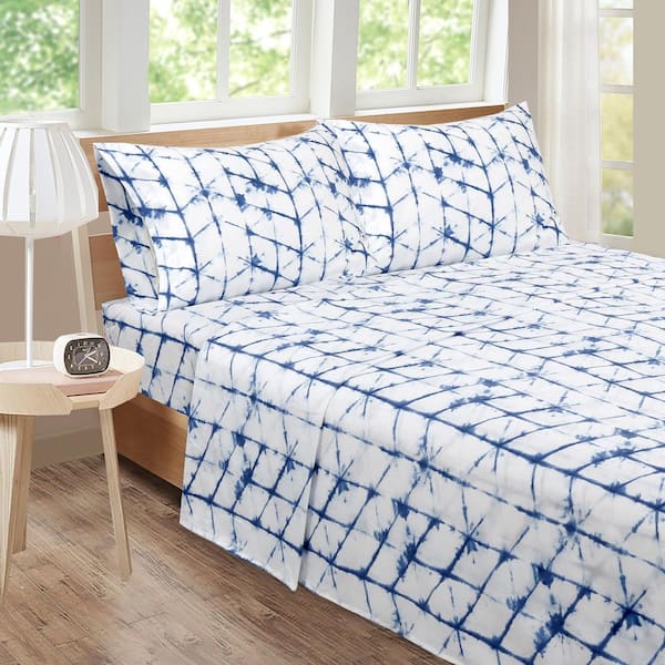 Harper Lane Roxanne Tie Dye 4-piece Microfiber Blue Full Sheet Set