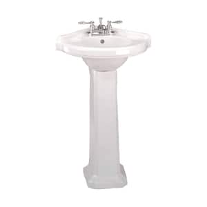 Portsmouth 22 in. Corner Pedestal Combo Bathroom Sink in White with Overflow