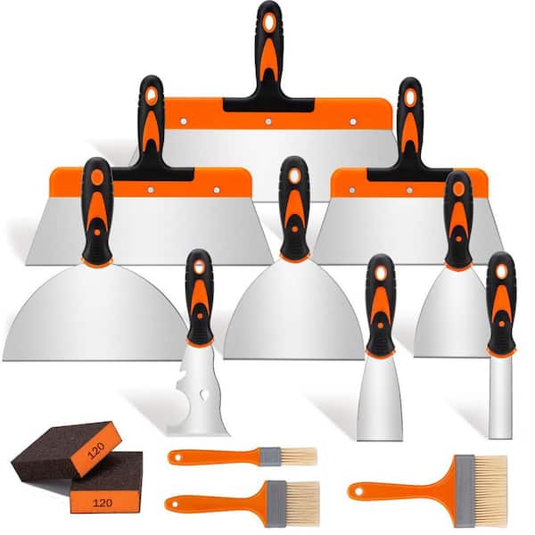 14 Pieces Drywall Tools Include Stainless Steel Putty Knife Set Taping Knives, Painter Scraper, 14 in. Mud Pan and Scoop