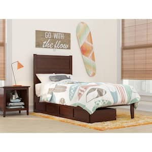 NoHo Walnut Twin Solid Wood Storage Platform Bed with 2 Drawers