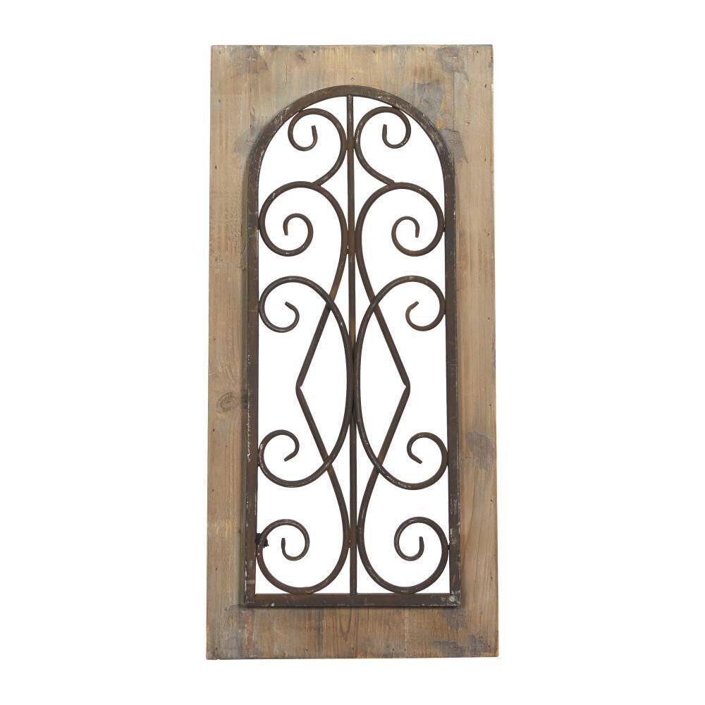 Rustic Brown Wood and Metal Scroll Wall Hanging