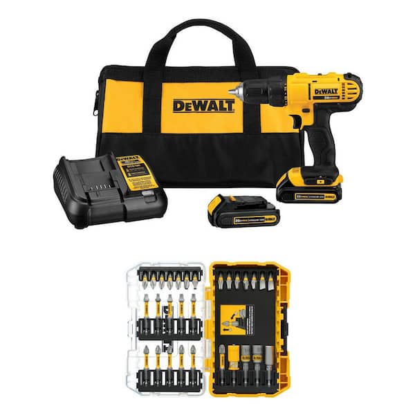 20V MAX Lithium-Ion Cordless 1/2 in. Drill/Driver and 1/4 in. Bit Set (30-Piece) with (2) 1.3Ah Batteries, Charger & Bag