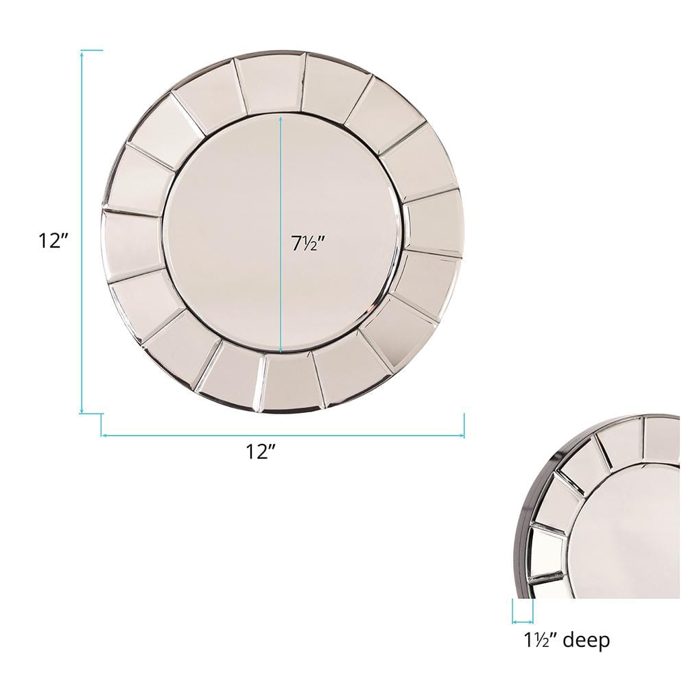 Floral Silhouette 12" Round Frameless Glass Wall Mirror Set