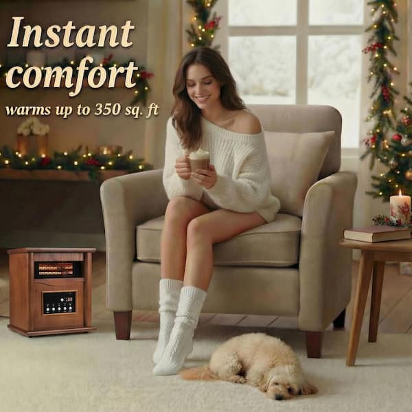 1500-Watt Portable Wood Electric Quartz Space Heater with Remote Control Thermostat Energy Efficient for Inside Use