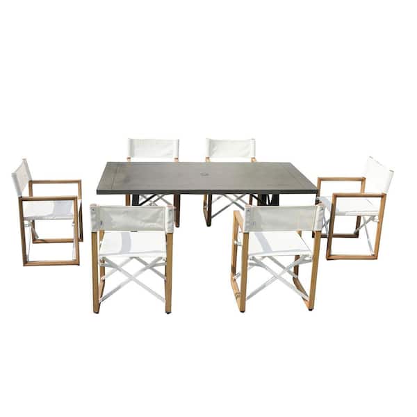 DIRECT WICKER History 7-Piece Iron Rectangular Outdoor Dining Table Set with Textilene Fabric Folding Chairs