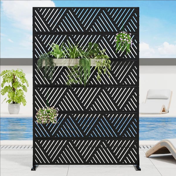47 in. x 72 in. Black Metal Garden Screens Room Divider Outdoor Privacy Screen Decorative Metal Balcony Panel