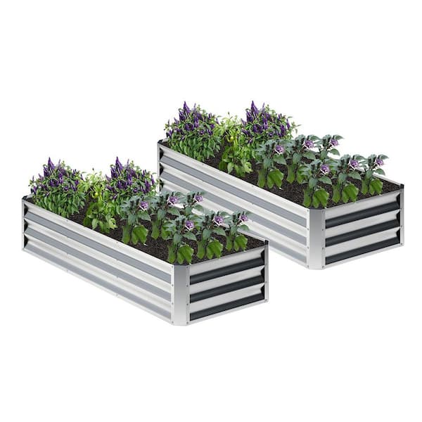 Primehome 2-Pack 6 x 3 x 1ft. Galvanized Steel Raised Garden Bed Planter Box -Outdoor Rectangle Metal Frame for Vegetables/Flowers
