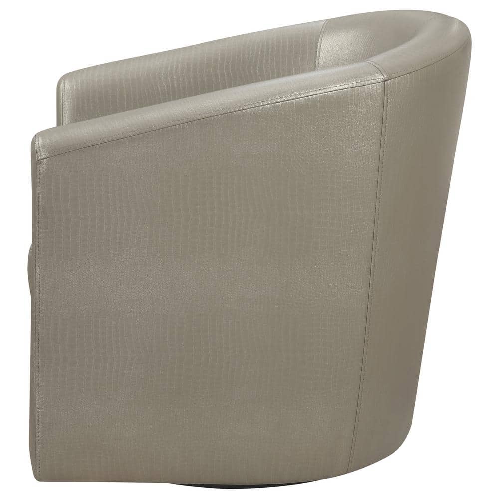 Contemporary Gray Faux Leather Barrel Swivel Accent Chair