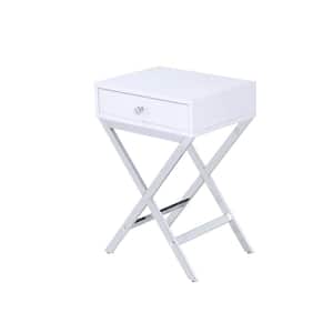 Coleen 16 in. White and Chrome Square Metal End Table with Drawer and Open Base
