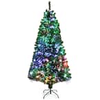 Costway 7 ft. Pre-Lit Artificial Christmas Tree Fiber Optic with Multi ...