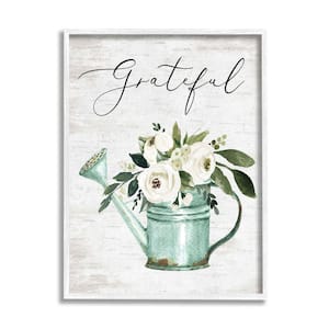 Grateful Sentiment Vintage Watering Bouquet By Lettered and Lined Framed Print Nature Texturized Art 24 in. x 30 in.