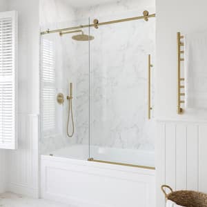 Elan E-Class 56 to 60 in. W x 66 in. H Sliding Frameless Tub Door in Matte Gold with 3/8 in. Clear Tempered Glass