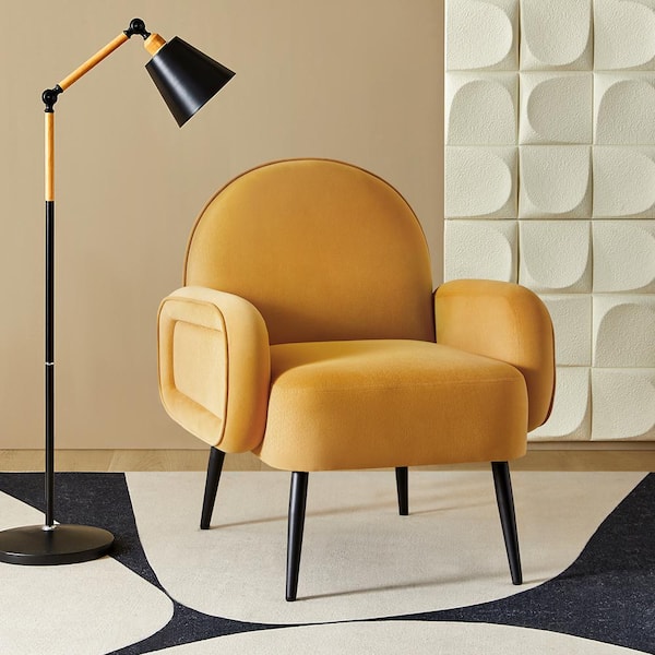 JAYDEN CREATION Abel Mustard 28.5 in. W Modern Upholstered Armchair with Adjustable Metal Feet