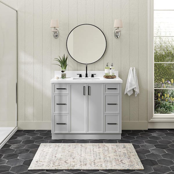 ARIEL Kelly 43 in. W x 22 in. D x 36 in. H Single Bath Vanity in Grey with Pure White Quartz Top