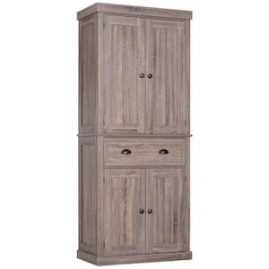 30 in. W x 16 in. D x 72.5 in. H Brown Linen Cabinet Kitchen Pantry with 4-Door, 1-Drawer and Adjustable Shelves