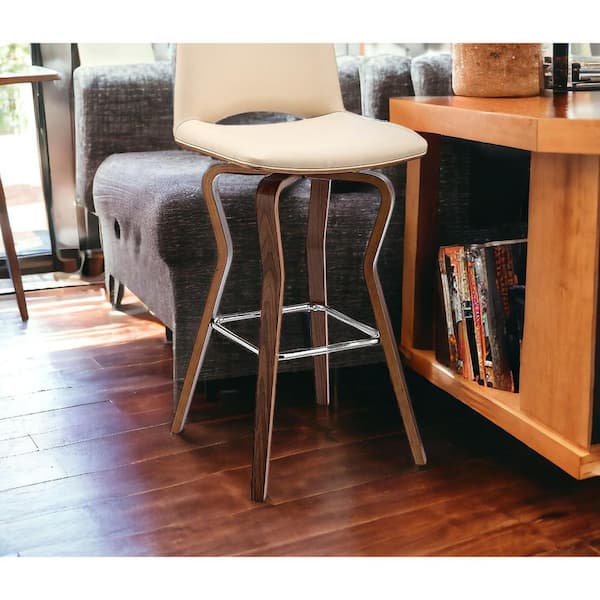 HomeRoots 30 in. Cream Low Back Wood Counter Height Bar Chair with Faux Leather Seat