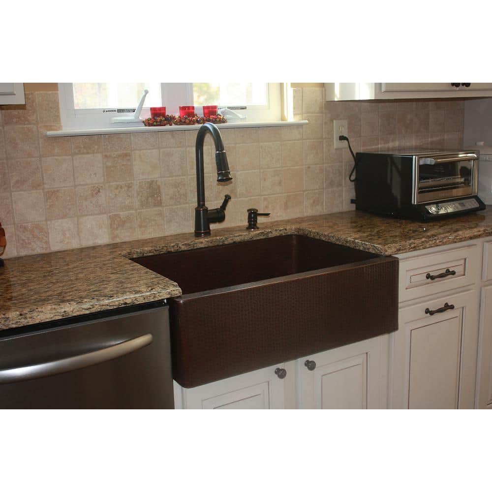 33" Hammered Copper Farmhouse Drop-In Kitchen Sink