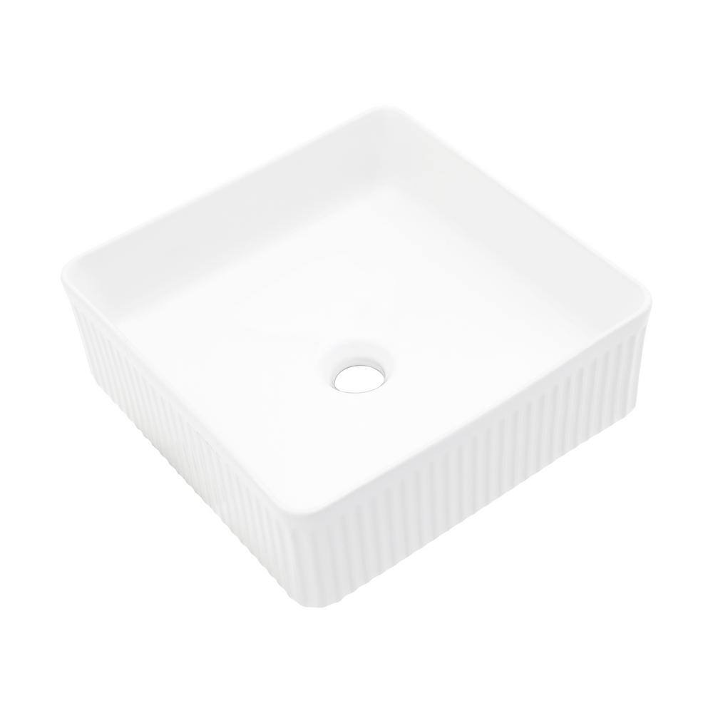 15.69" White Ceramic Square Vessel Bathroom Sink