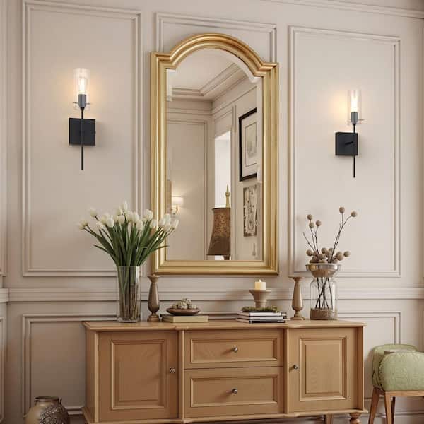 3 in. 1-Light Matte Black Wireless Wall Sconce Set of 2, Dimmable Cylinder Glass Wall Lights for Bedroom, Living Room