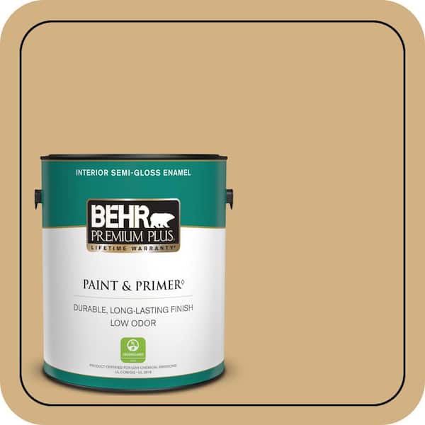 BEHR PREMIUM PLUS 1 gal. #QE-29 Light Oak Semi-Gloss Enamel Low Odor Interior Paint & Primer