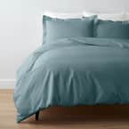 Company Cotton Blue Smoke Solid 300-Thread Count Cotton Percale King Duvet Cover