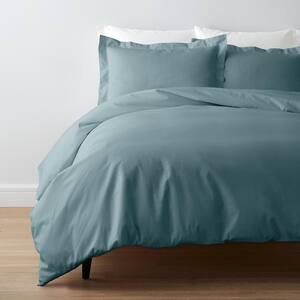 Company Cotton Blue Smoke Solid 300-Thread Count Cotton Percale Queen Duvet Cover