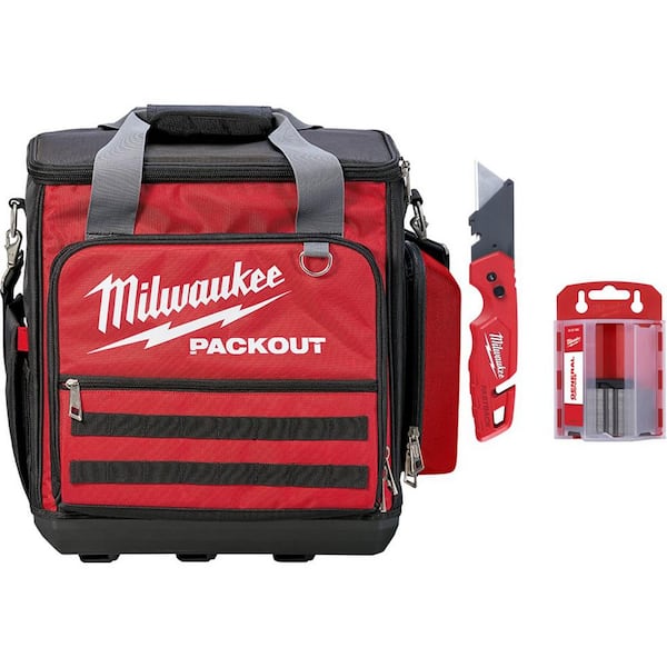 Milwaukee 11 in. PACKOUT Tech Tool Bag with FASTBACK Folding Utility Knife and 50-Pack General Purpose Utility Blade Set