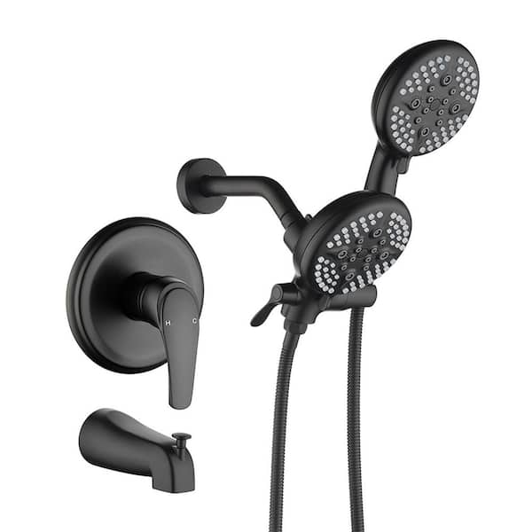 Rain Single Handle 5-Spray Tub Shower Faucet Handheld Combo with Valve 1.8 GPM Adjustable shower Head in Black