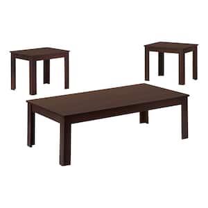 3-Piece 44 in. Espresso Large Rectangle Wood Coffee Table Set