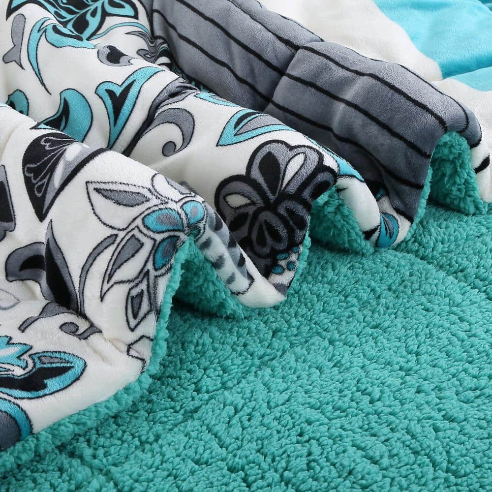 Light Teal Reversible Micromink Sherpa Queen Comforter Set