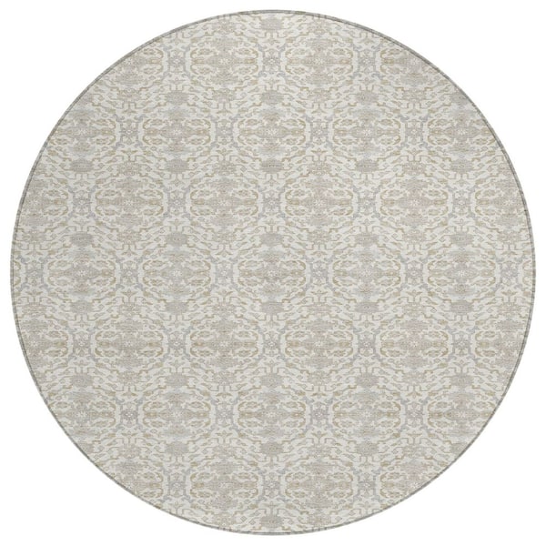 Chantille Machine Washable Indoor/Outdoor Abstract ACN2917 Ivory 8 ft. x 8 ft. Round Rug