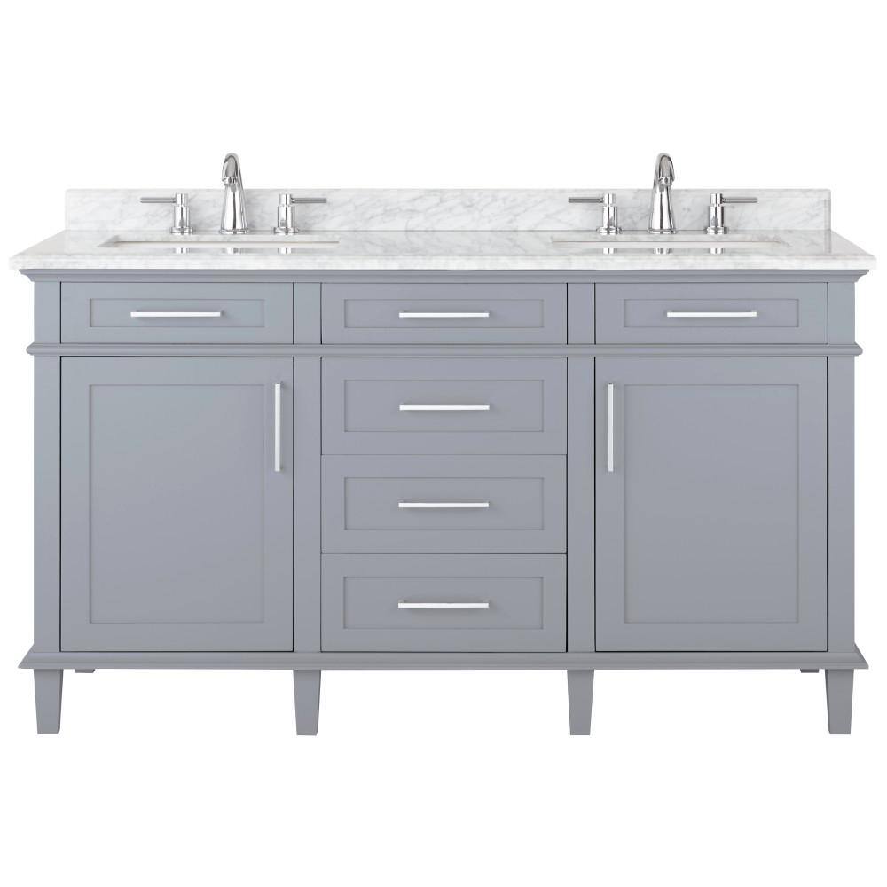 Home Decorators Collection Sonoma 60 In W X 22 In D Double Bath Vanity In Pebble Grey With Carrara Marble Top With White Sinks 8105300240 The Home Depot