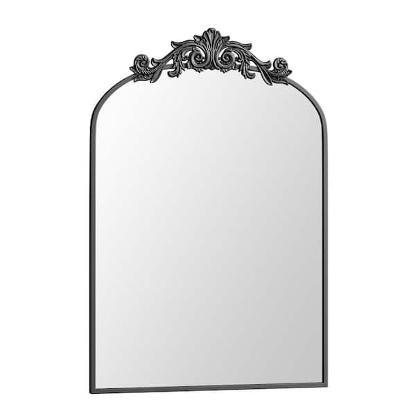 XRAMFY 26 in. W x 37.8 in. H Arched Black Metal Framed with Carved