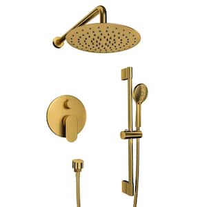 Retro Series 3-Spray Patterns with 1.8 GPM 9 in. Rain Wall Mount Dual Shower Heads with Handheld in Brushed Gold