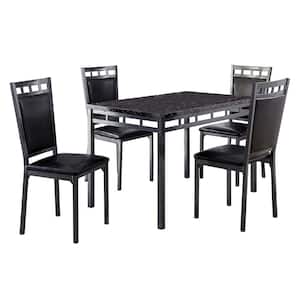 Dover 5-Piece Black Metal Finish Faux Marble Top Dining Room Set Seats 4