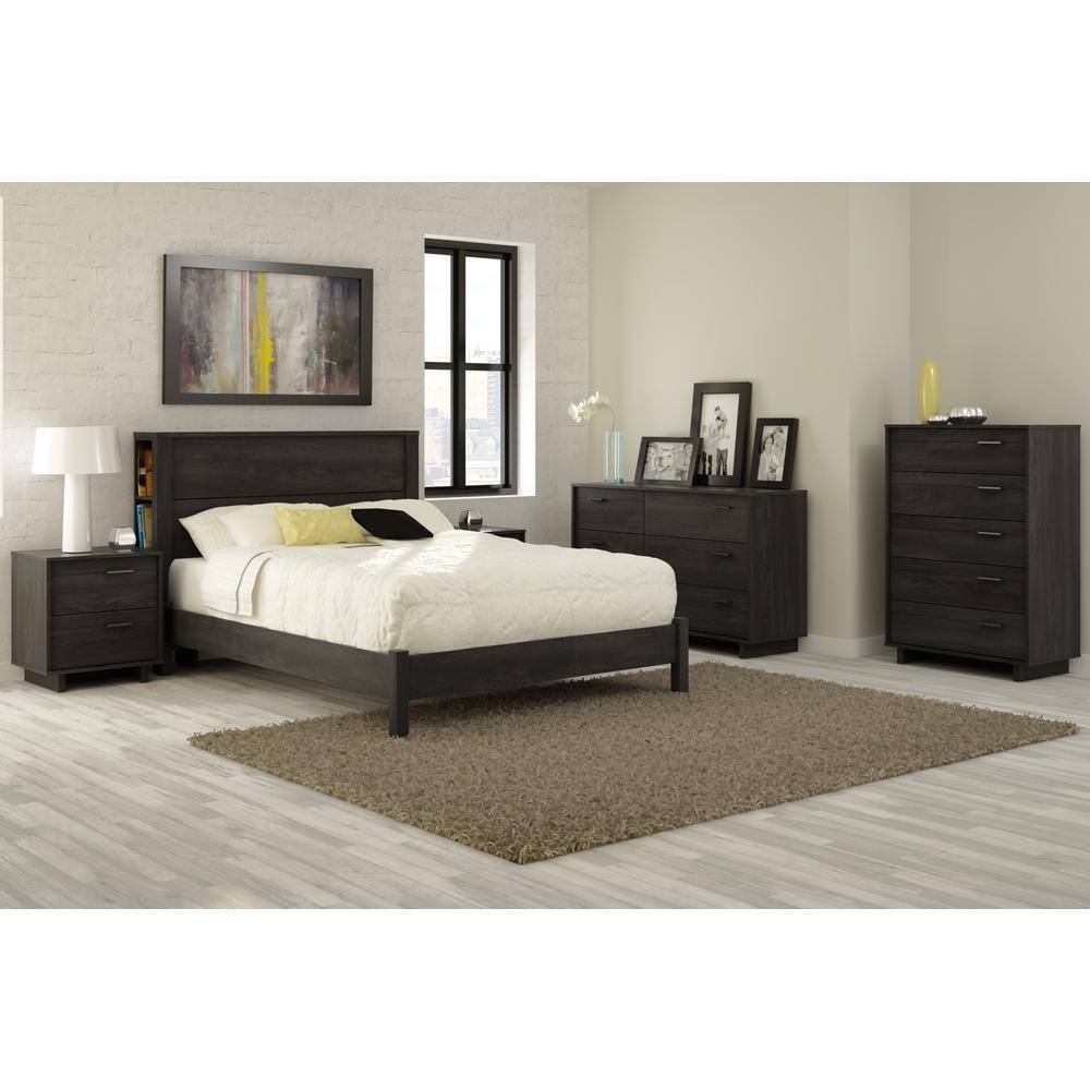 Gray Oak Full Size Upholstered Platform Bed with Wood Frame