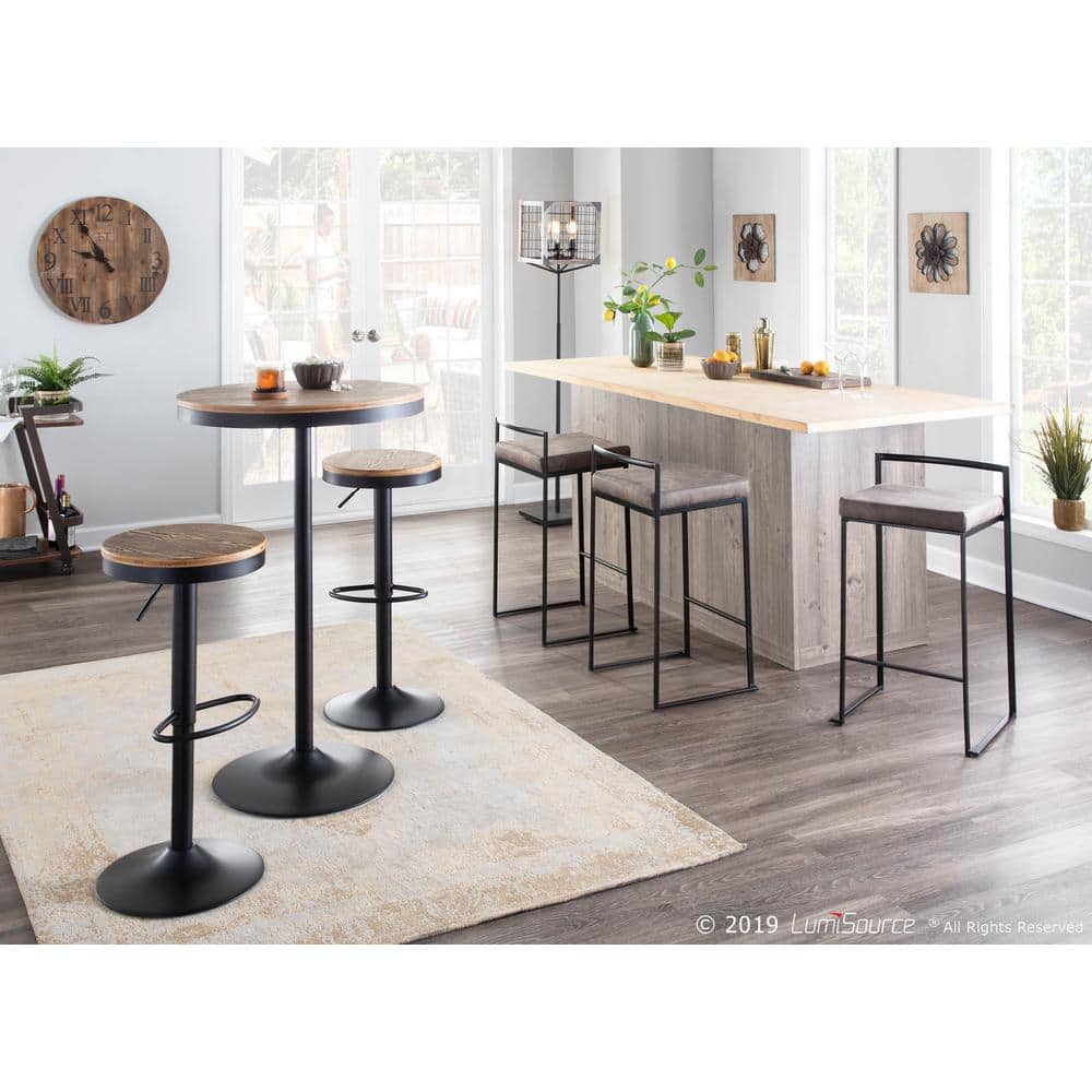 Contemporary Dakota Adjustable Swivel Barstool in Black and Brown