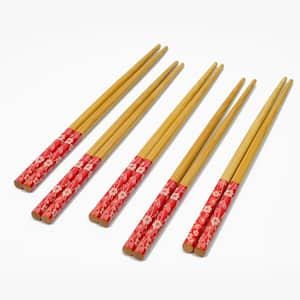 10-Piece Red Cherry Blossom Bamboo ChopStick Set