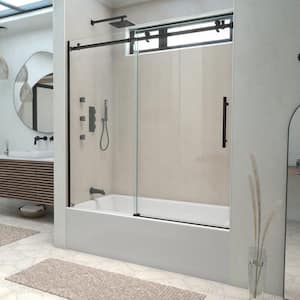 Enigma Air 60 in. W x 62 in. H Sliding Frameless Tub Door in Matte Black Finish with Clear Glass
