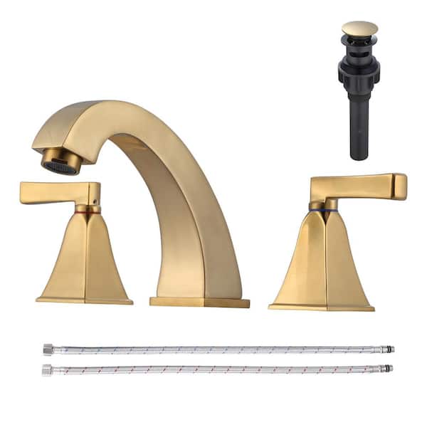 AVITAS 8 in. Widespread Double Handle Bathroom Faucet with Drain Kit Included in Gold