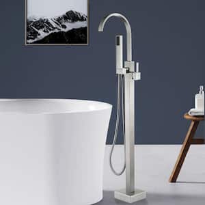 Single-Handle Classical Freestanding Bathtub Faucet with Hand Shower in Brushed Nickel