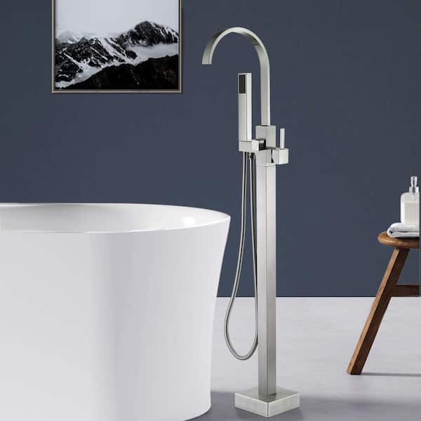 Satico Single-Handle Classical Freestanding Bathtub Faucet with Hand Shower in Brushed Nickel