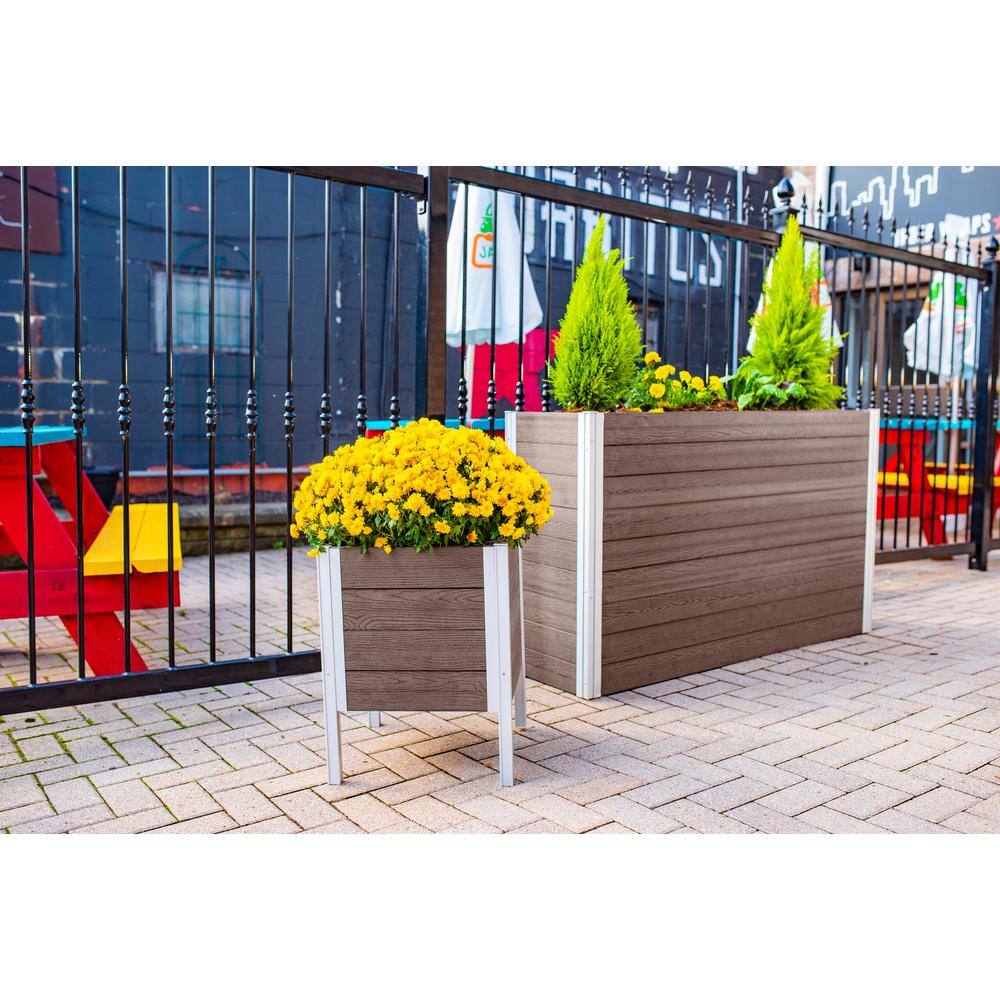 Urbana Espresso Brown Embossed Vinyl Raised Planter with Silver Aluminum Posts