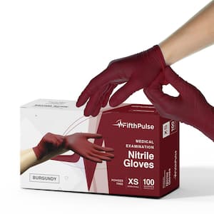 Extra Small Nitrile Exam Latex Free and Powder Free Gloves in Burgundy - (Box of 100)