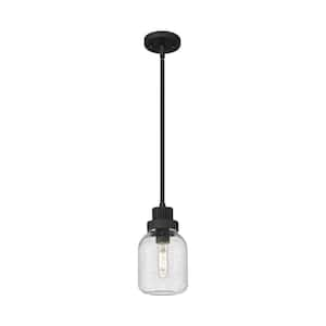 Somers 100-Watt 1 Light Textured Black Shaded Pendant Light with Seeded glass Seeded Glass Shade