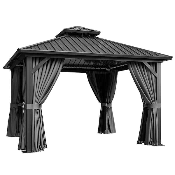 Sizzim 12 ft. x 12 ft. Outdoor Hardtop Gazebo with Galvanized Steel Double Roof, Aluminum Frame, Curtains and Netting for Patio