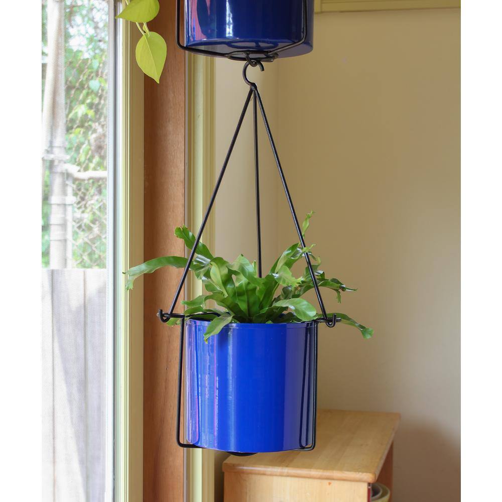 French Blue Modern Metal Hanging Planter for Indoor/Outdoor