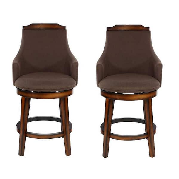 EVERGLADE HOME Toulon 40.75 in. Burnished Oak Full Back Wood Frame Swivel Bar Stool with Fabric Seat (Set of 2)