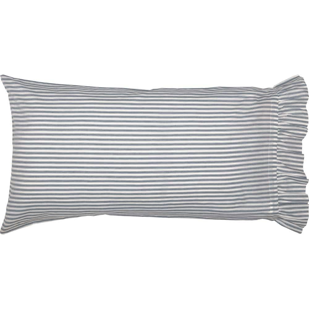 Candlelight White & Country Blue Cotton King Pillowcase Set with Ruffle Detail